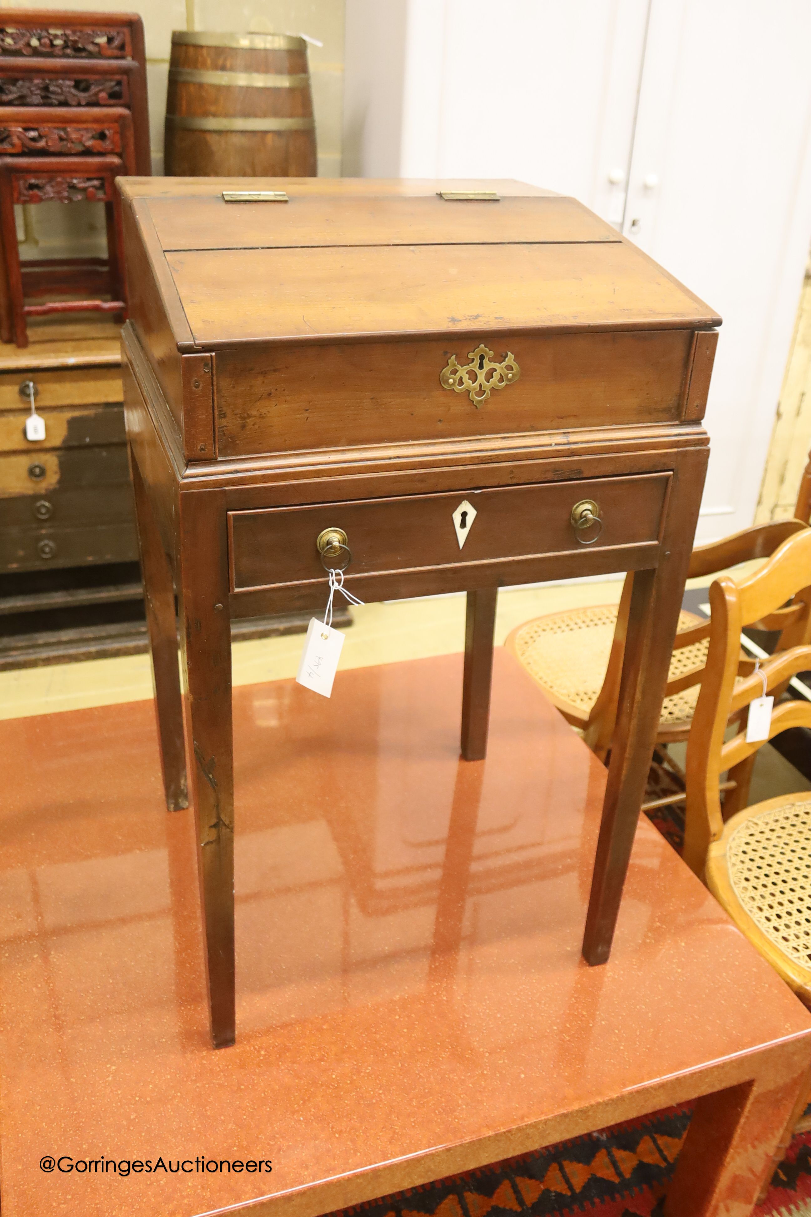 A George III mahogany clerk's desk, length 48cm, depth 47cm, height 83cm